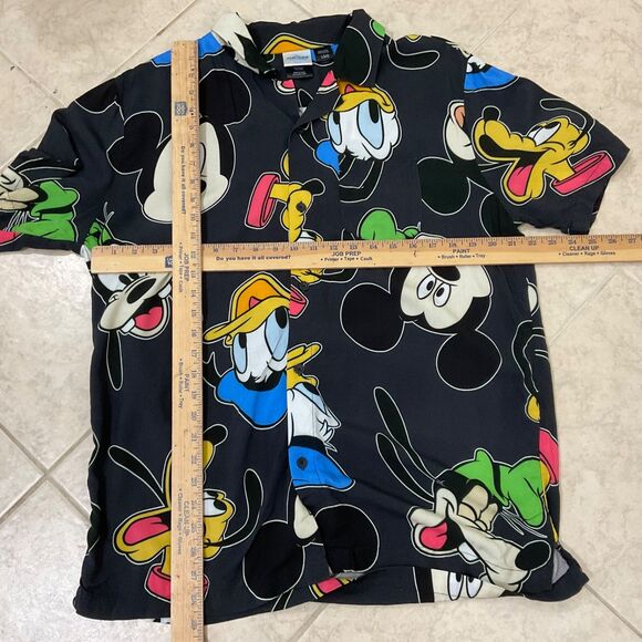 Disney Mickey & Friends AOP Button Up 100% Rayon Shirt Men's L Black w pocket - Picture 6 of 9